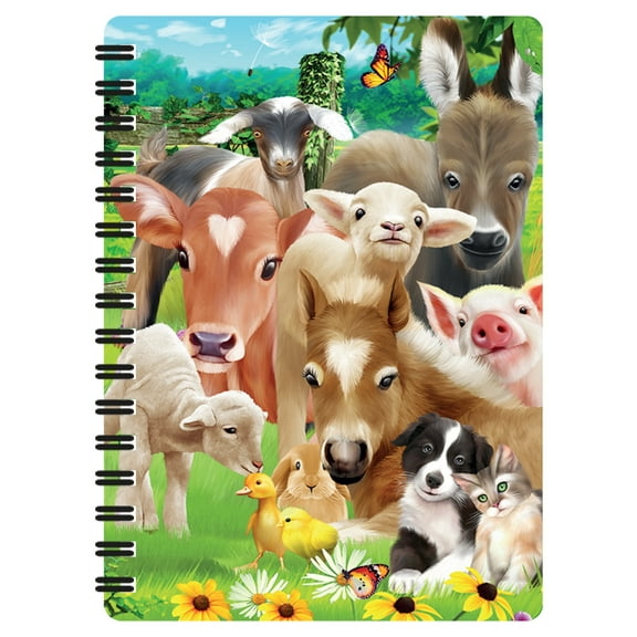 3D LiveLife Jotter – Baby Farm Animals by Deluxebase, 6x4 Spiral Notebook, Recycled Paper, Art by Searle
