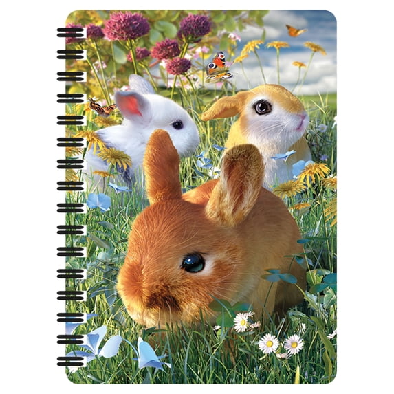3D LiveLife Jotter - Bunnies from Deluxebase. Spiral Bound A6 5.5x4in Small Animal Notebook, 80 Plain Recycled Pages, Rabbit Cover.