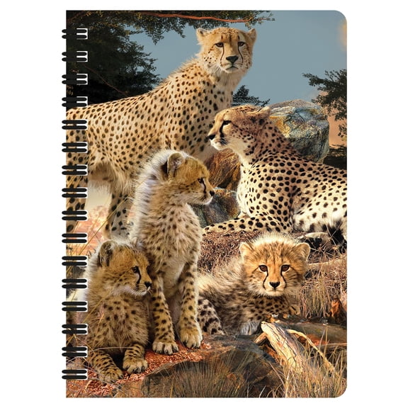 3D LiveLife Jotter - Cheetah Clan from Deluxebase. Spiral Bound A6 5.5x4in Small Animal Notebook, 80 Plain Recycled Pages, Big Cat Cover.