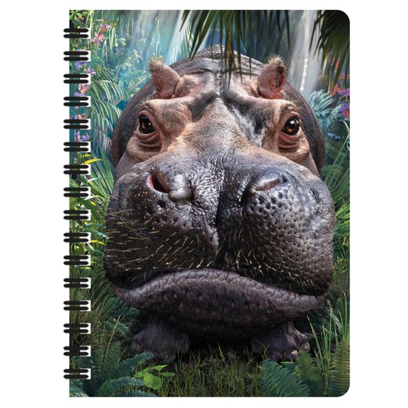 3D LiveLife Jotter - Close Encounter from Deluxebase. Spiral Bound A6 5.5x4in Small Animal Notebook, 80 Plain Recycled Pages, Hippo Cover.