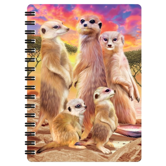 3D LiveLife Jotter - Cool Meerkats from Deluxebase. Spiral Bound A6 5.5x4in Small Animal Notebook, 80 Plain Recycled Pages, Cute Cover.