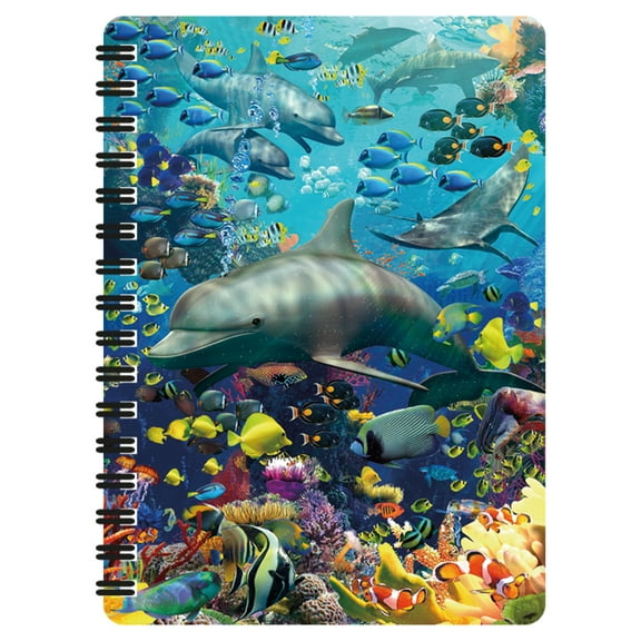 3D LiveLife Jotter - Dolphin Delight from Deluxebase. Lenticular 3D Ocean 6x4 Spiral Notebook with Plain Recycled Paper Pages. Artwork Licensed from Renowned Artist David Penfound
