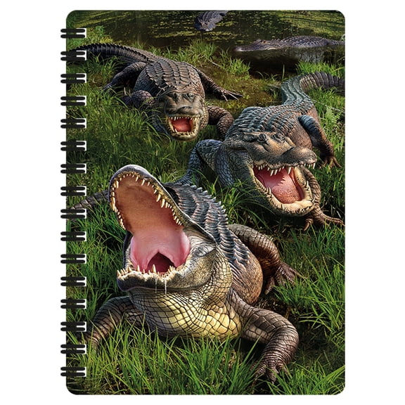 3D LiveLife Jotter - Gator Bog from Deluxebase. Spiral Bound A6 5.5x4in Small Animal Notebook, 80 Plain Recycled Pages, Alligator Cover.