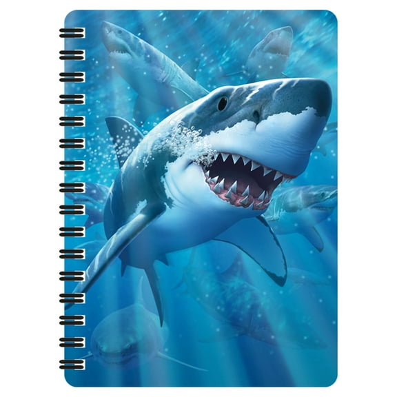 3D LiveLife Jotter - Great White Delight from Deluxebase. Lenticular 3D Shark 6x4 Spiral Notebook with Plain Recycled Paper Pages. Artwork Licensed from Renowned Artist Jerry LoFaro