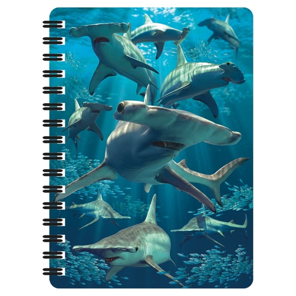 3D LiveLife Jotter - Hammerhead Sharks from Deluxebase. Spiral Bound A6 5.5x4in Small Animal Notebook, 80 Plain Recycled Pages, Ocean Cover.