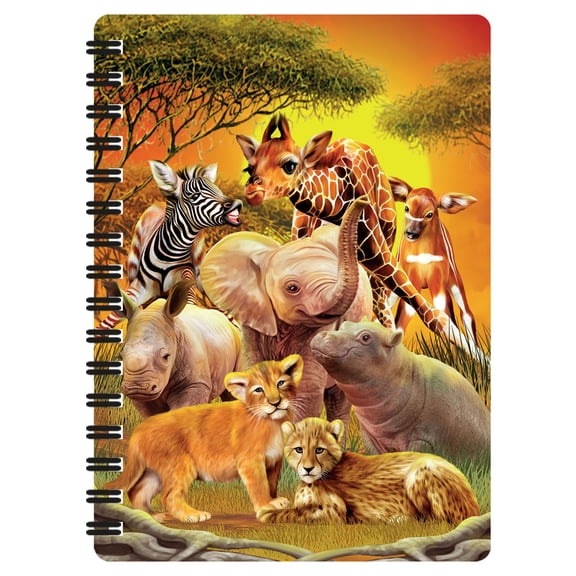 3D LiveLife Jotter - Kissing Cousins from Deluxebase. Spiral Bound A6 5.5x4in Small Animal Notebook, 80 Plain Recycled Pages, Safari Cover.