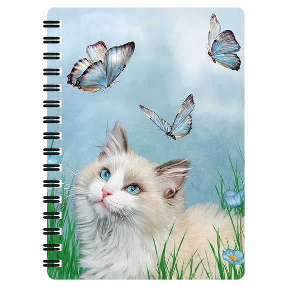 3D LiveLife Jotter - Ragdoll & Butterflies from Deluxebase. Spiral Bound A6 5.5x4in Small Animal Notebook, 80 Plain Recycled Pages, Cat Cover.