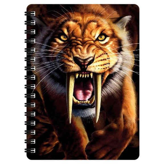 3D LiveLife Jotter - Sabertooth from Deluxebase. Spiral Bound A6 5.5x4in Small Animal Notebook, 80 Plain Recycled Pages, Jurassic Cover.