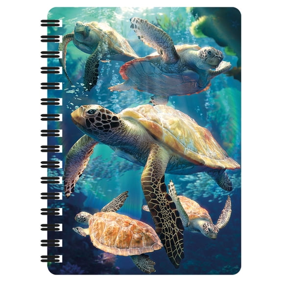 3D LiveLife Jotter - Sea Turtle Swim from Deluxebase. Spiral Bound A6 5.5x4in Small Animal Notebook, 80 Plain Recycled Pages, Ocean Cover.