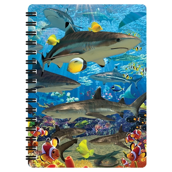 3D LiveLife Jotter - Shark Reef from Deluxebase. Spiral Bound A6 5.5x4in Small Animal Notebook, 80 Plain Recycled Pages, Ocean Cover.