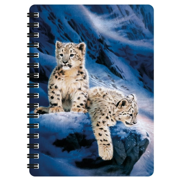 3D LiveLife Jotter – Snow Leopard Cubs by Deluxebase. Lenticular 6x4 Spiral Notebook, Recycled Paper