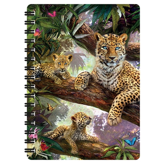 3D LiveLife Jotter - Treetop Leopards from Deluxebase. Spiral Bound A6 5.5x4in Small Animal Notebook, 80 Plain Recycled Pages, Big Cat Cover.