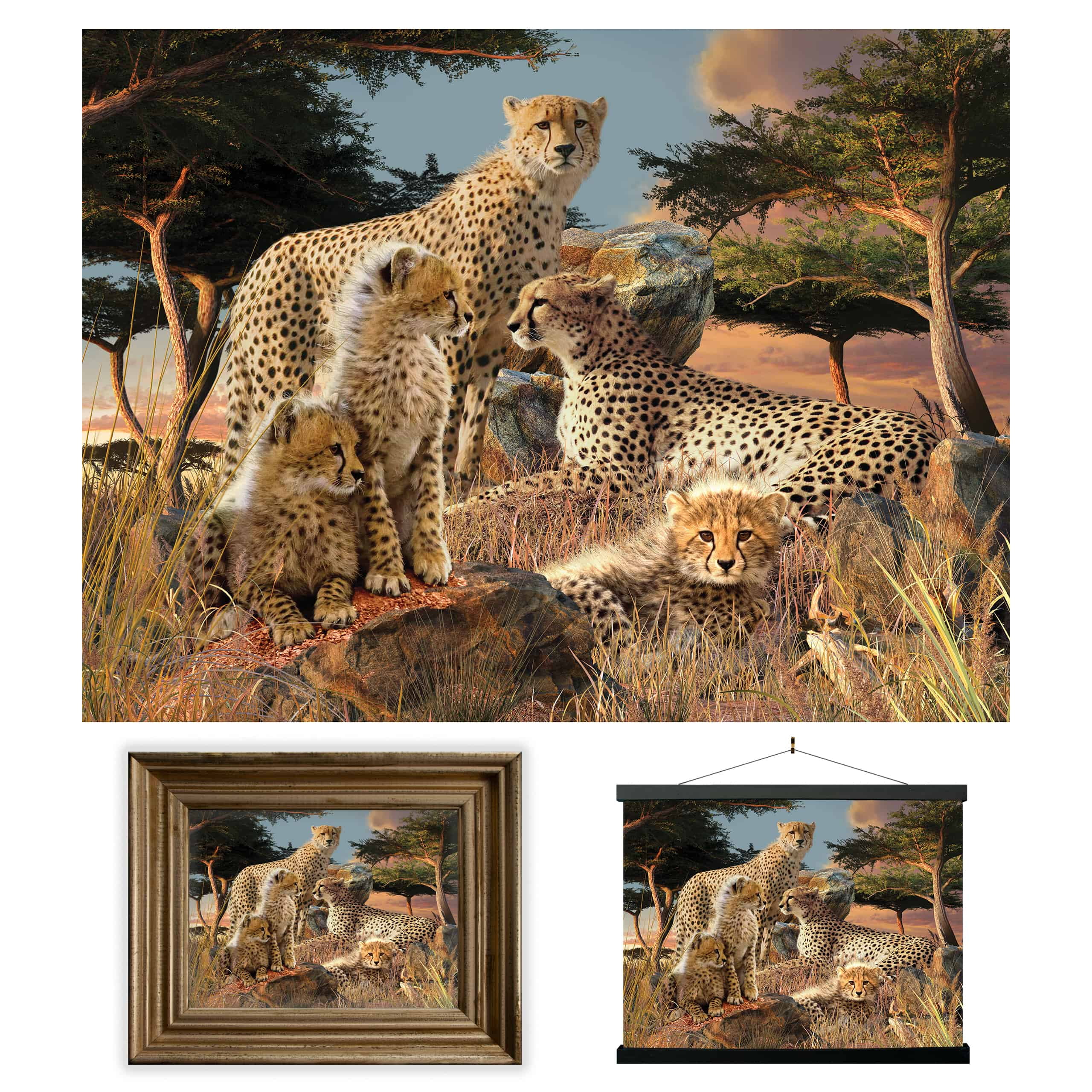Gold Framed 3D Cheetah Clan Lenticular Poster