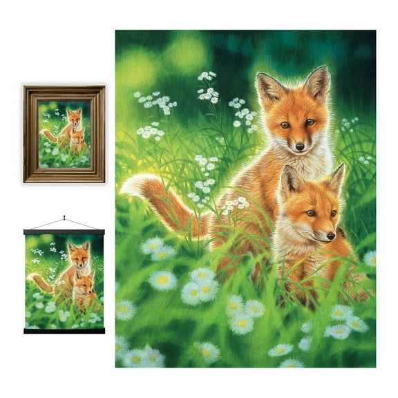 3D LiveLife Wall Art – Spring Foxes by Deluxebase. Unframed Lenticular Wildlife Print by J. Naito