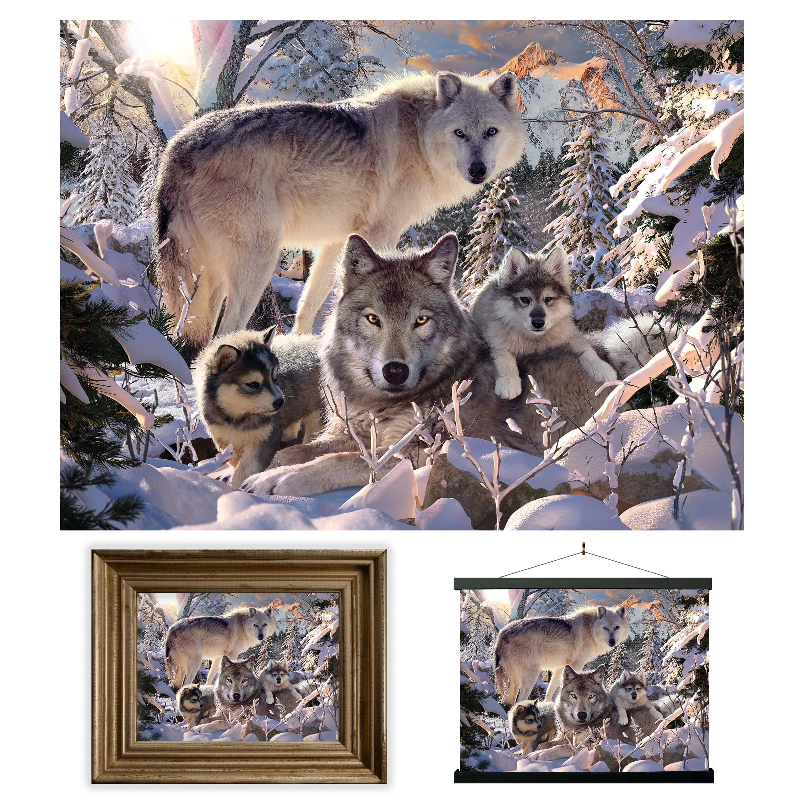 Winter Wolves 3D Lenticular Poster with Gold Frame