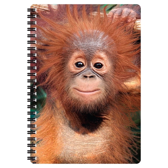 3D LiveLife Notebooks - Baby Orangutan from Deluxebase. Ruled 8.2" x 5.7" Medium Notepad. 80 Page Spiral Bound Notebook with Lenticular Monkey Cover.