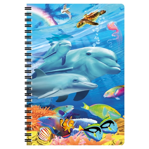 3D LiveLife Notebooks - Dolphin Family from Deluxebase. Ruled 8.2" x 5.7" Medium Notepad. 80 Page Spiral Bound Notebook, Lenticular Dolphin Cover.