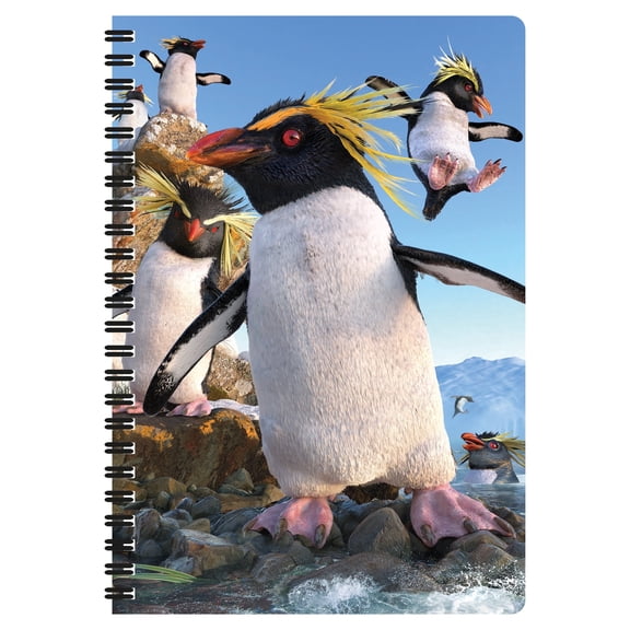3D LiveLife Notebooks - Rockhoppers from Deluxebase. Ruled 8.2" x 5.7" Medium Notepad. 80 Page Spiral Bound Notebook with Lenticular Penguin Cover.
