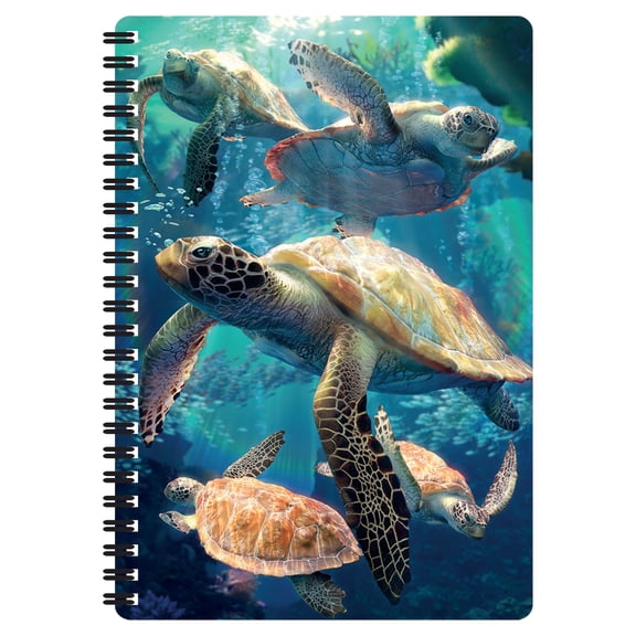 3D LiveLife Notebooks - Sea Turtle Swim from Deluxebase. Ruled 8.2" x 5.7" Medium Notepad. 80 Page Spiral Bound Notebook, Lenticular Turtle Cover.