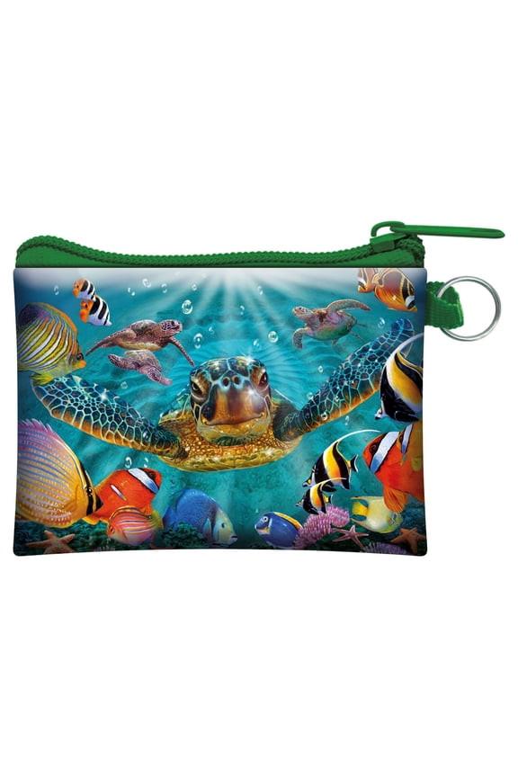 3D LiveLife Change Purse - Tiny Bubbles from Deluxebase. Lenticular Zip Pouch with 3D Sea Turtle Image, Novelty Animal Wallet for Cash & Cards