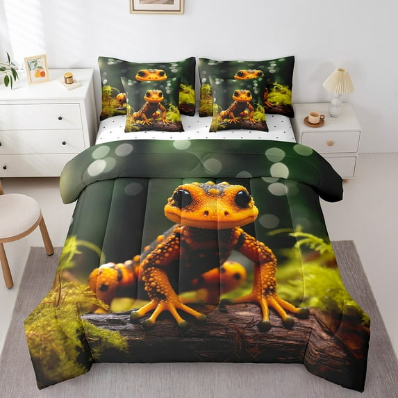 3D Lizard Bedding Comforter Sets 7pcs Botanical Plants Bed in a Bag, Wild Animal Twin Bedding Sets Reptile Wildlife Comforter Set, Branches Leaves Bedding Sets & Collections for All Seasons