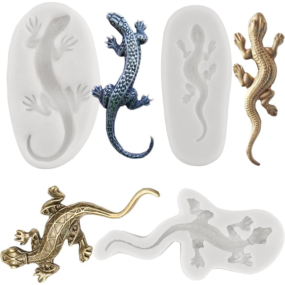 3D Lizard Gecko Fondant Silicone Molds For Cake Decorating Cupcake Topper Candy Chocolate Polymer Clay Gum Paste Set of 4