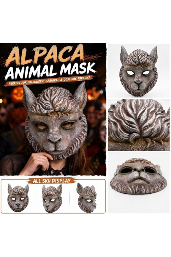 3D Llama Sheep Animal Mask, Masquerade Mask for Men, Carnival Mask for Women, Halloween Party Supplies, 11X8 in Soft Full Face Gold Accent Mask for Masquerade Party, Halloween,