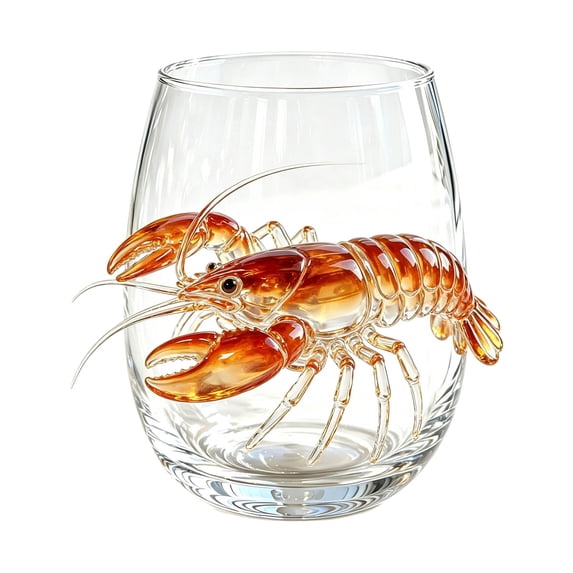 3D Lobster Embossed Glass Tumbler, Clear Handblown Glass Drinking Cup, Ocean Themed Decorative Glassware for , Cocktails, Water, Ideal for Home Bar & Party Decor