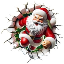 3D Look Christmas Wall Stickers Santa Claus Snowman Reindeer Break Through Wall Design Removable Wall Decals for Bedroom Living Room Home Holiday Decor