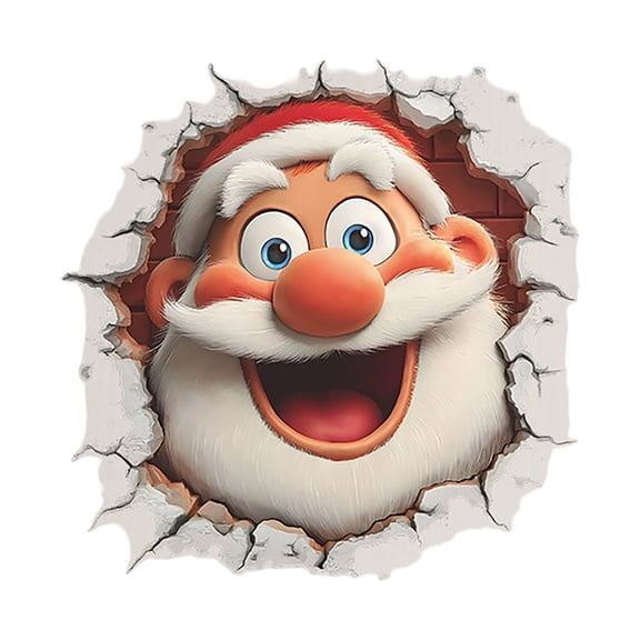 3D Look Christmas Wall Stickers Santa Claus Snowman Reindeer Break Through Wall Design Removable Wall Decals for Bedroom Living Room Home Holiday Decor