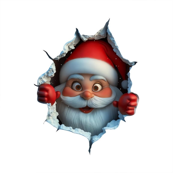 3D Look Christmas Wall Stickers Santa Claus Snowman Reindeer Break Through Wall Design Removable Wall Decals for Bedroom Living Room Home Holiday Decor