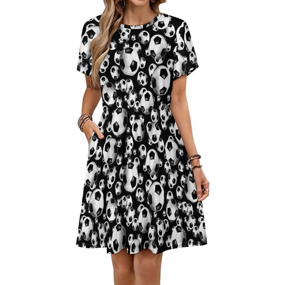 3D Look Soccer Balls Dress Summer Street Style Dresses Female Short Sleeve Printed Sundress
