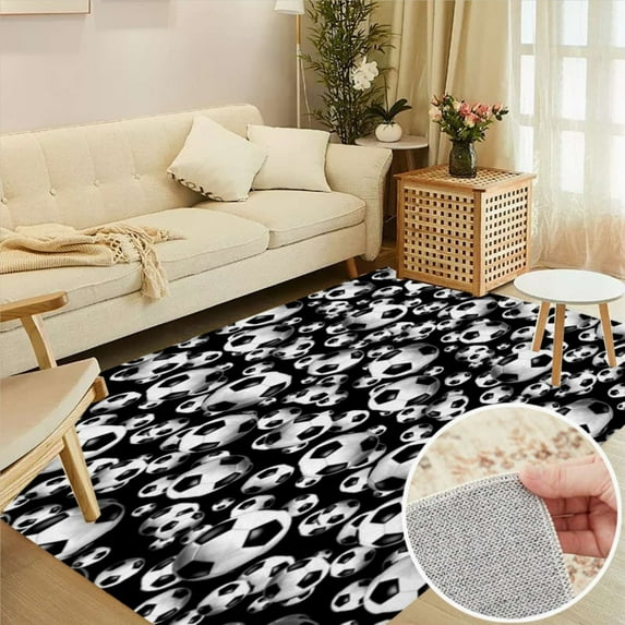 3D Look Soccer Balls Pattern Soft Large Area Rugs Washable Rug With Non ...