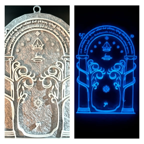 3D Lord of the Rings Inspired Moria Gate Glow in the Dark 8" H Wall Sign LOTR + UV Light Wall Decor