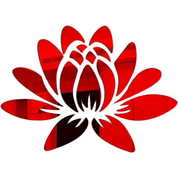 3D Lotus Acrylic Mirror Flower Wall Sticker Wall Art Self Adhesive Removable Eco-Friendly Wall Decals for Home Bedroom Living Room Bathroom Decoration 13.7 x 9.8 Inch Red DIY