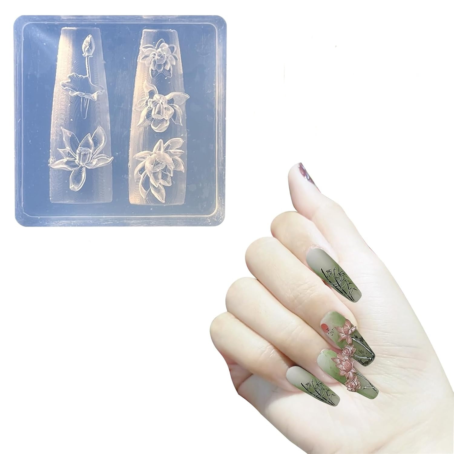 3D Lotus Flower Nail Design 1 Pc Nail Art Silicone Molds Lotus Carving