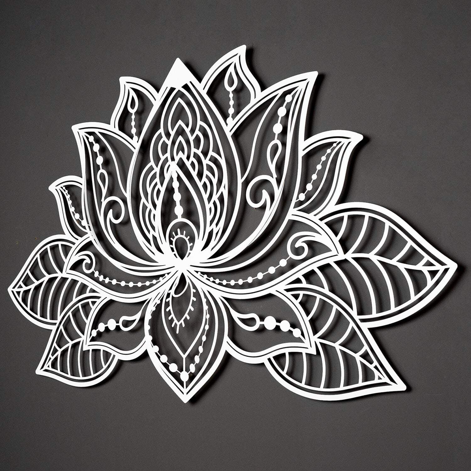 White 3D Lotus Mandala Metal Wall Art, 36" x 22"