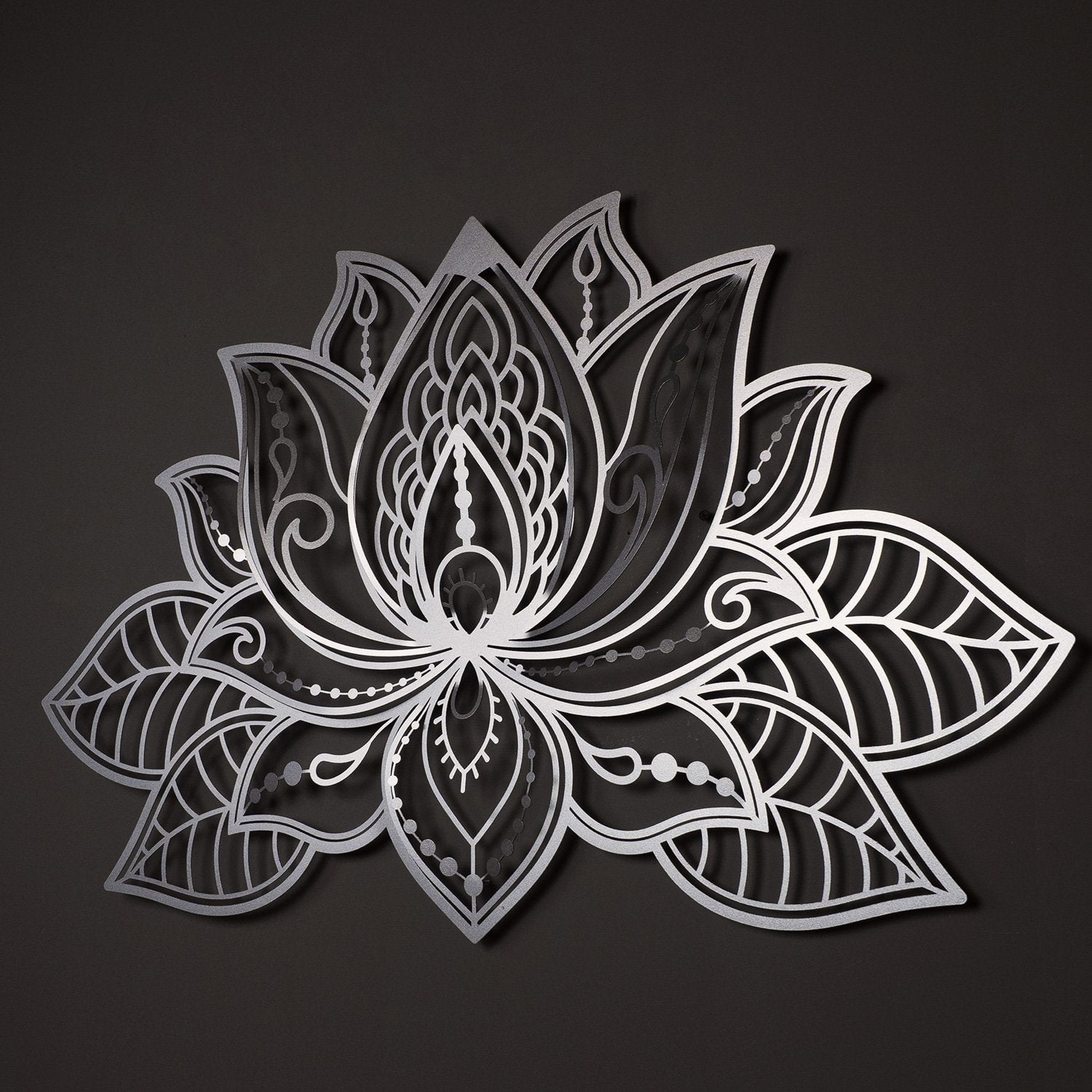 Silver 3D Lotus Mandala Metal Wall Art 36" x 22"