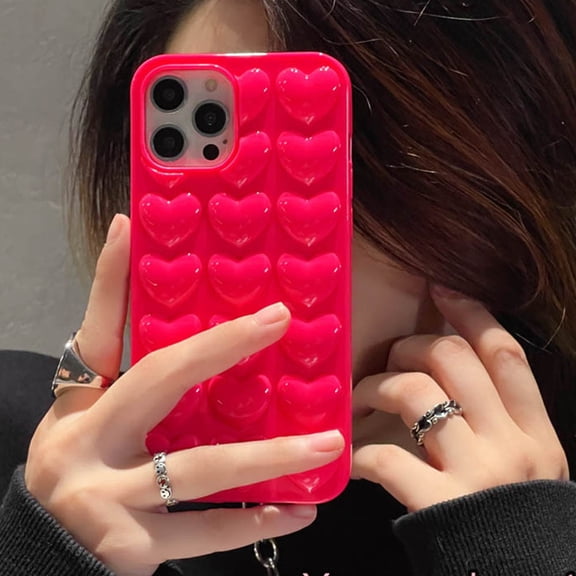3D Love Heart Bubbles Case For iPhone 17 16 14 15 12 13 11 Pro XS Max XR XS 7 8 SE Soft Cases Shockproof Back Cover Shell