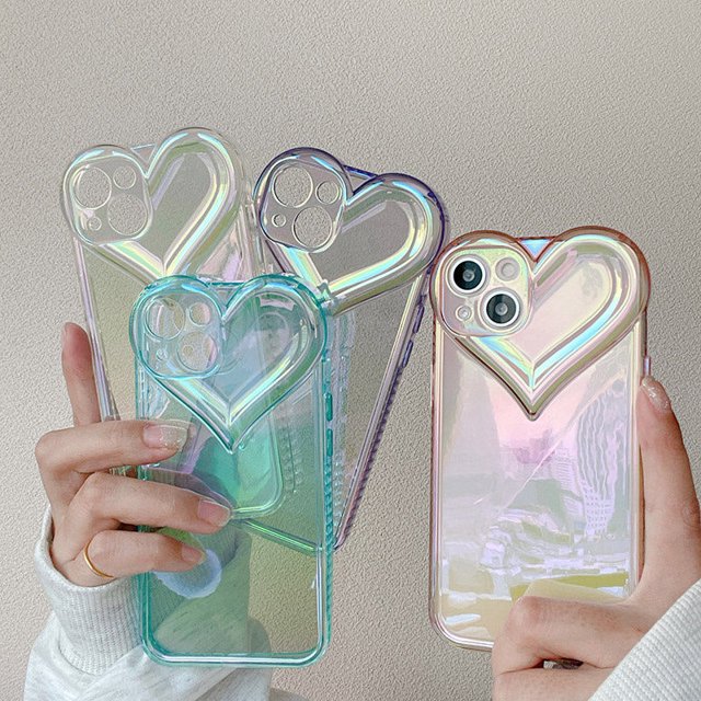 3D Love Heart Camera Laser Transparent Case For iPhone 14 13 12 11 Pro