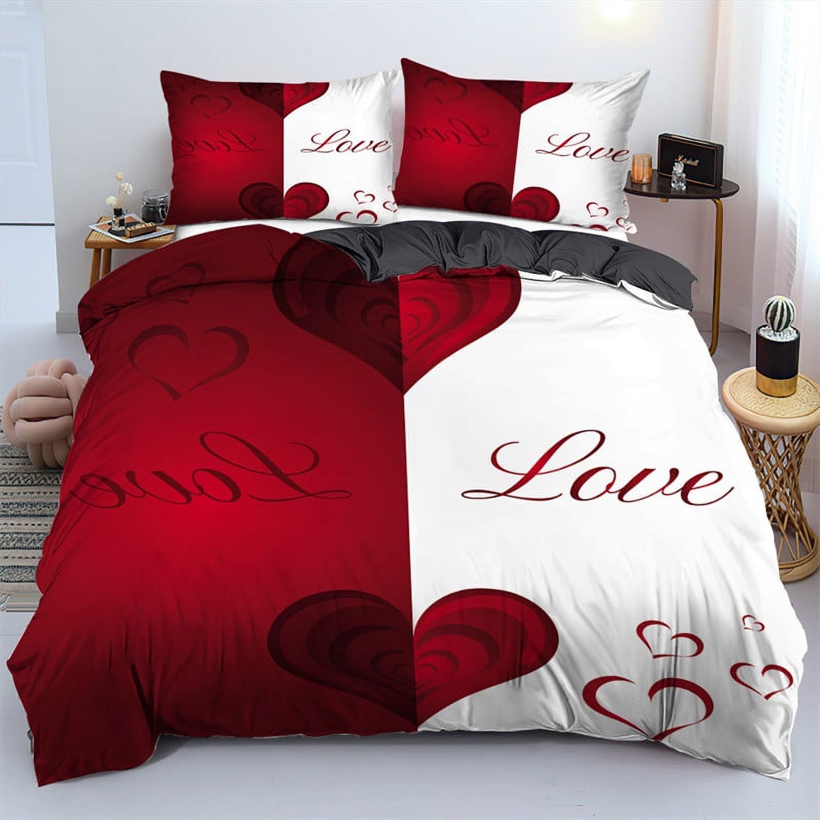 Image showcasing 3D Love Heart Duvet Cover Microfiber Luxury tic Theme Bedding Set King ...