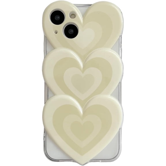 3D Love Heart Shape Clear Phone Case Compatible with iPhone 14(NOT Pro),Cute Unique Stylish Loving Design Girly Glossy Slim Soft Camera Shockproof Cover(iPhone14 6.1inch,Cream Yellow)