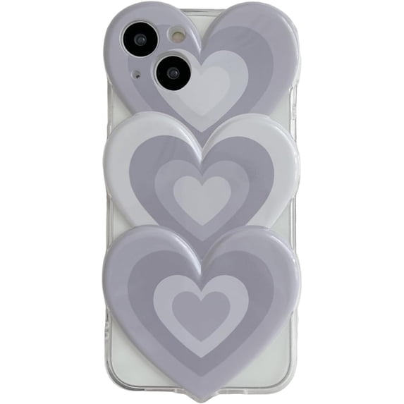 3D Love Heart Shape Clear Phone Case Compatible with iPhone 14 Pro Max,Cute Unique Stylish Loving Design Girly Slim Soft Camera Shockproof Cover(iPhone 14promax 6.7inch,Light Grey)