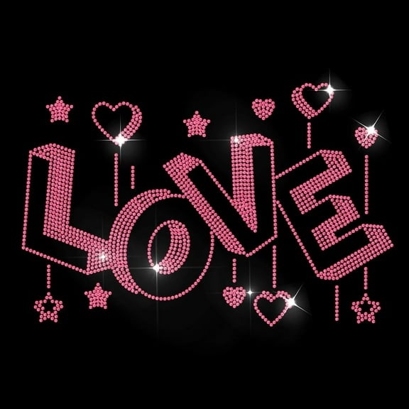 3D Love Rhinestone Iron on Hotfix Heat Transfer Decal Romantic Star Hot Fix Rhinestone Applique Clothing Repair Patch for T-Shirts Hat Jacket Garments Bags DIY Decor