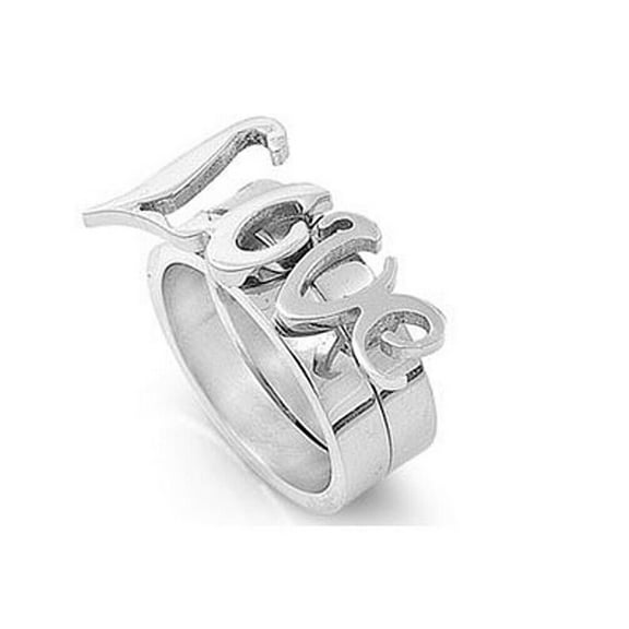 3D Love Ring - 2pc Commitment Purity Ring Promise Ring Set - Womens