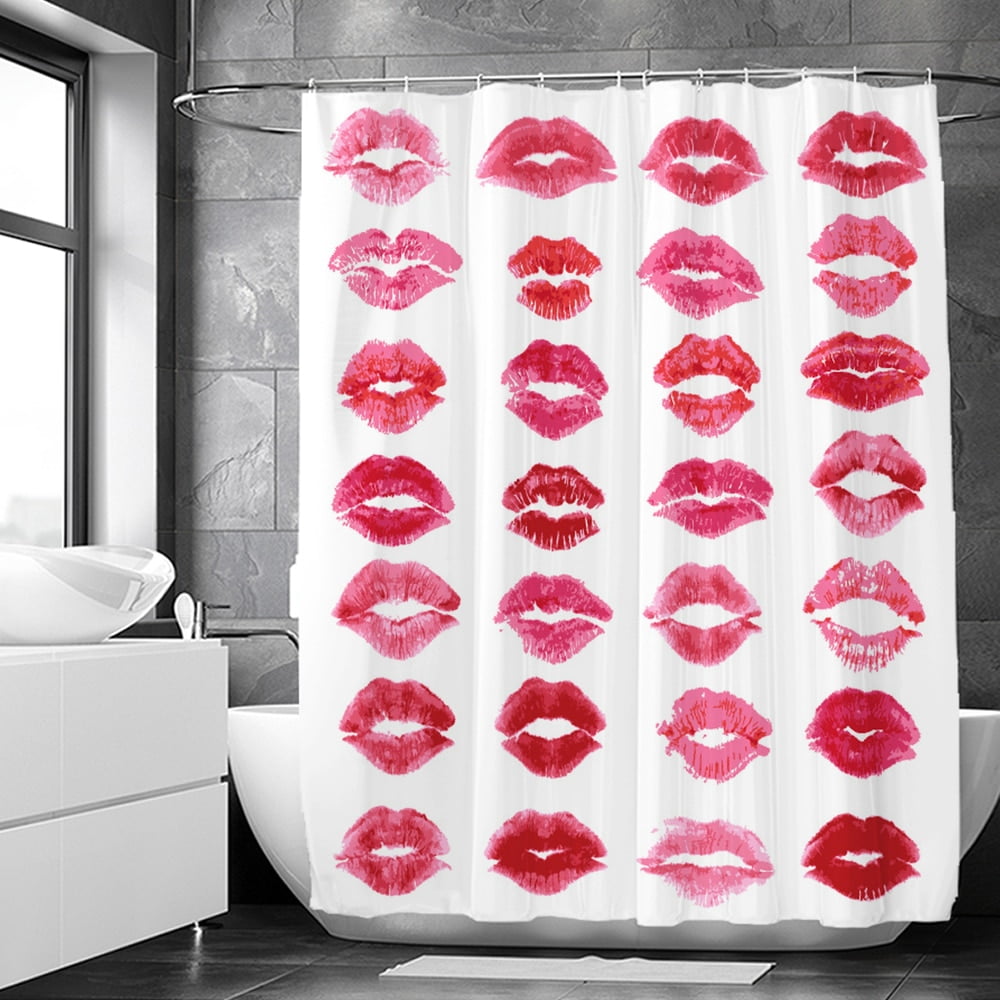 3D Love ce Red Heart Printed Bath Curtains Waterproof Polyester Fabric