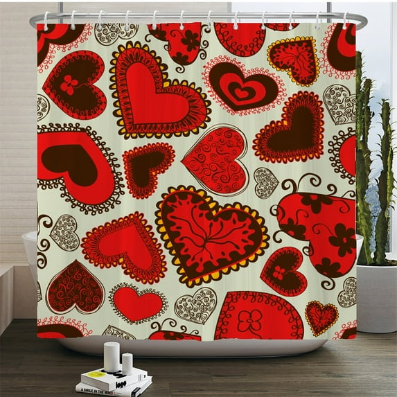 3D Love ce Red Heart Printed Bath Curtains Waterproof Polyester Fabric Valentine's Day Shower Curtains Bathroom With