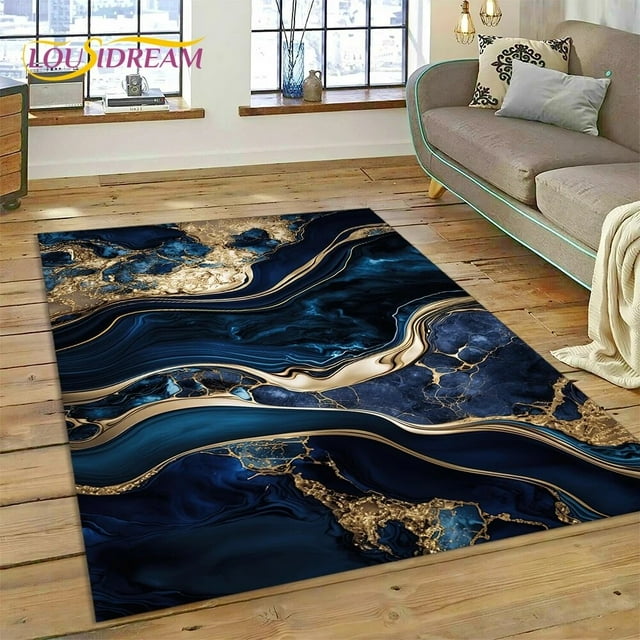 3D Luxurious Marble Colorful Gold Color Carpet Rug for Home Living Room