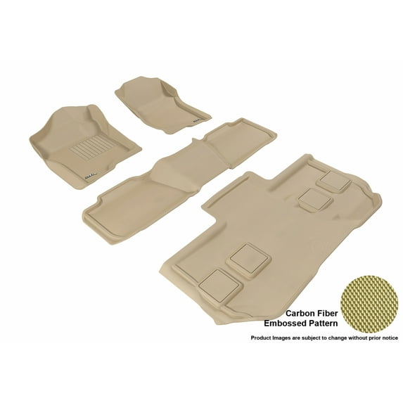 3D MAXpider 2011-2014 Chevrolet Suburban Front, Second, & Third Row Set All Weather Floor Liners in Tan with Carbon Fiber Look