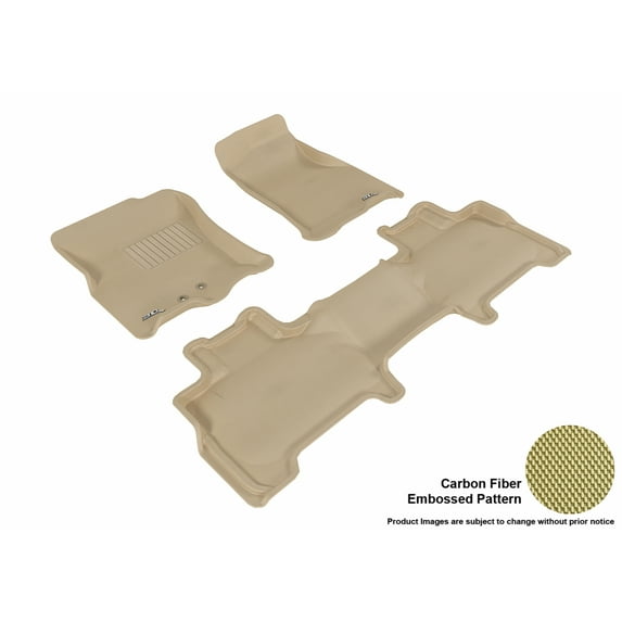 3D MAXpider 2011-2016 Lincoln Navigator Front & Second Row Set All Weather Floor Liners in Tan with Carbon Fiber Look